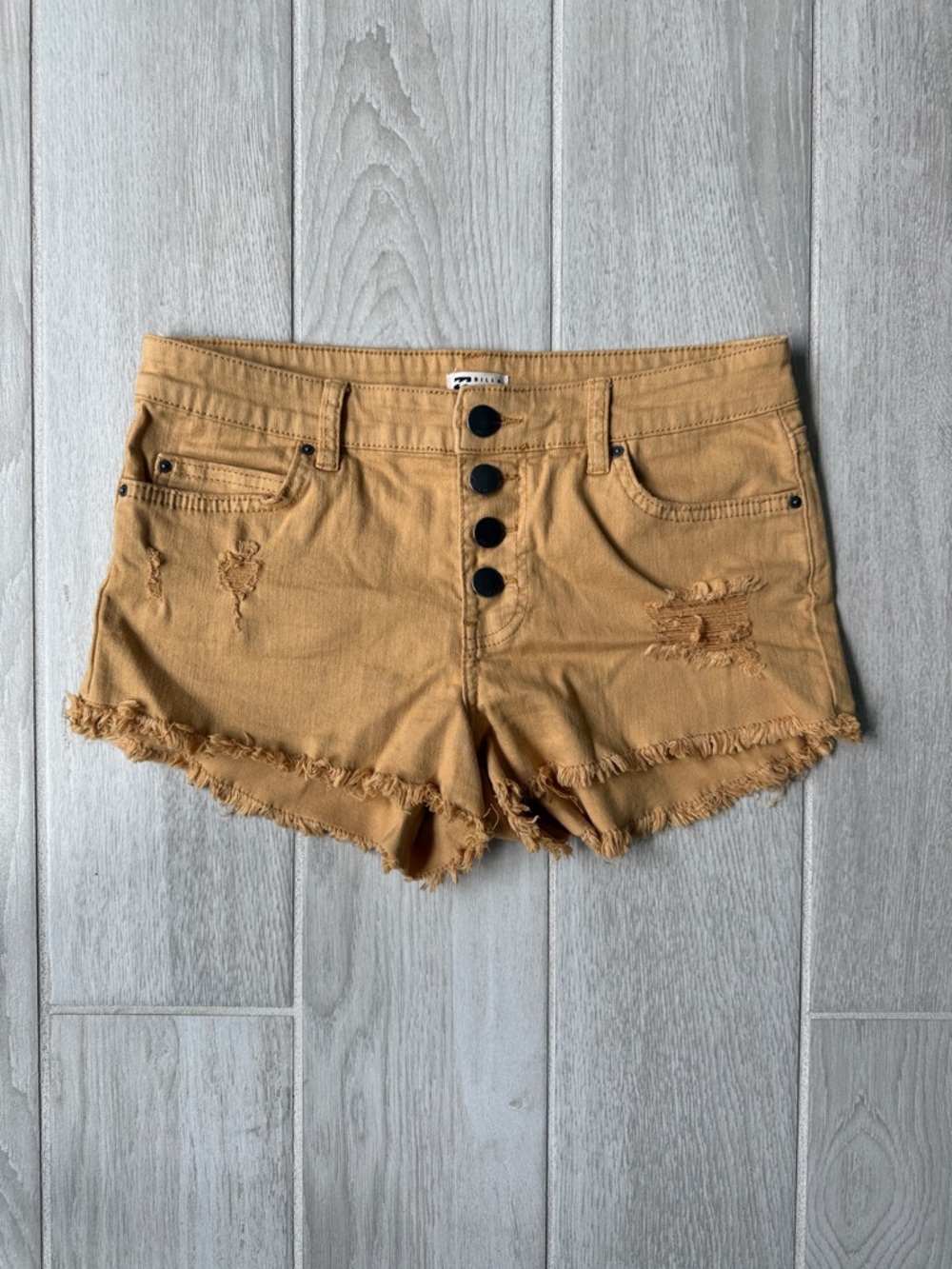 Billabong Mustard Button-Fly Frayed Jean Shorts